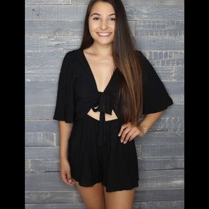 Front Tie Black Romper